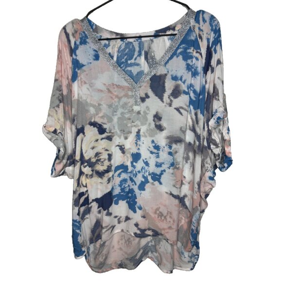 Juicy Couture Women's Sz L Oversized V-neck Flowy Cap Sleeve Blouse, Top - Picture 1 of 6